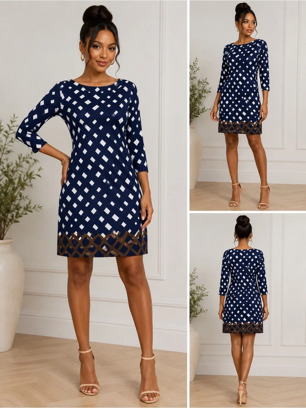 Tory Burch | Dresses | Tory Burch Silk Mini Dress Blue White Print Logo Zip 34 Sleeve Small